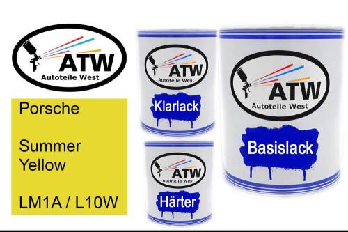 Porsche, Summer Yellow, LM1A / L10W: 1L Lackdose + 1L Klarlack + 500ml Härter - Set, von ATW Autoteile West.